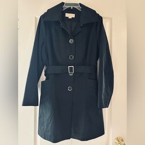 Michael Kors Belted Water Resistant Trench Coat with Removable Hood Large Black